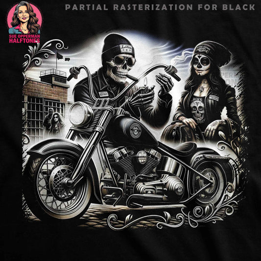 Day of the Dead Motorcycle Ride Halftone T-Shirt Design - halftone PNG for T-shirts – Sue Opperman Halftones