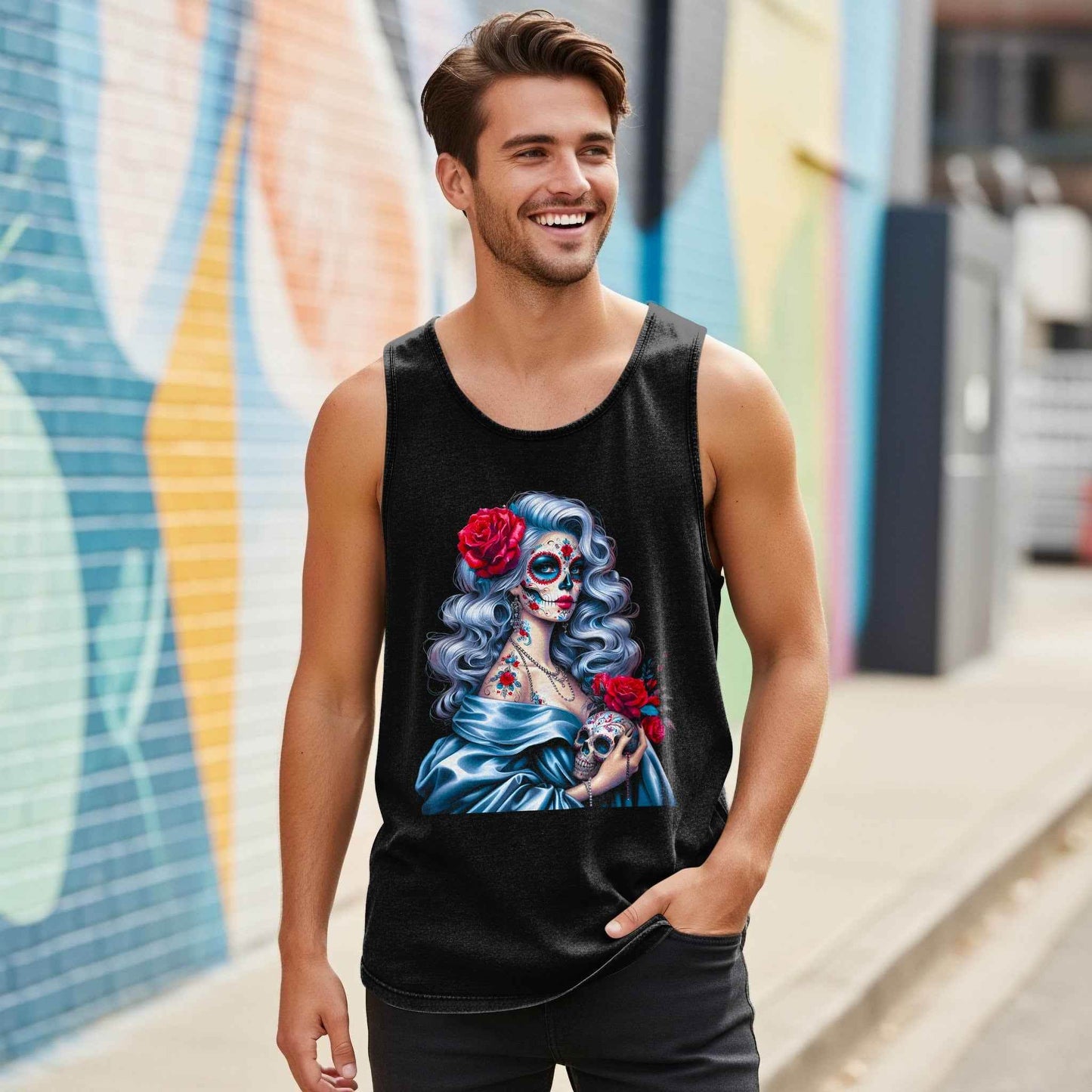 Day of the Dead Lady Halftoned T-Shirt Design - halftone PNG for T-shirts – Sue Opperman Halftones