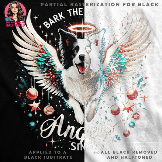 Christmas Dog Angel Bark The Herald Angels Sing Halftone T-Shirt Design - halftone PNG for T-shirts – Sue Opperman Halftones