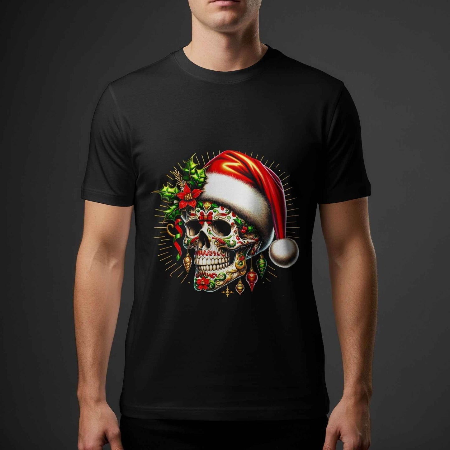 Christmas Sugar Skull with Santa Hat Halftone T-Shirt Designs - halftone PNG for T-shirts – Sue Opperman Halftones
