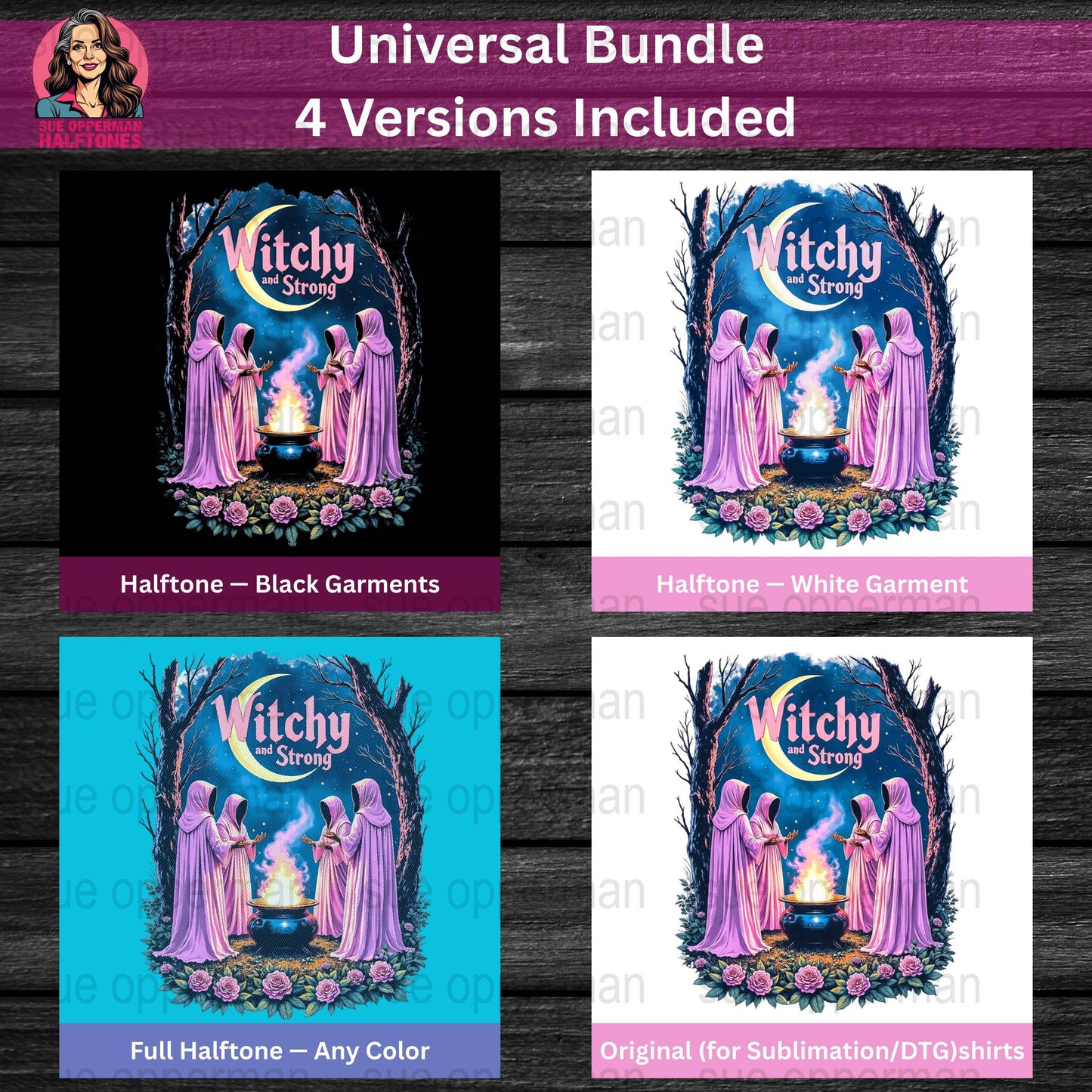 Witchy Magic Strong Universal Print Bundle Digital - halftone PNG for T-shirts – Sue Opperman Halftones