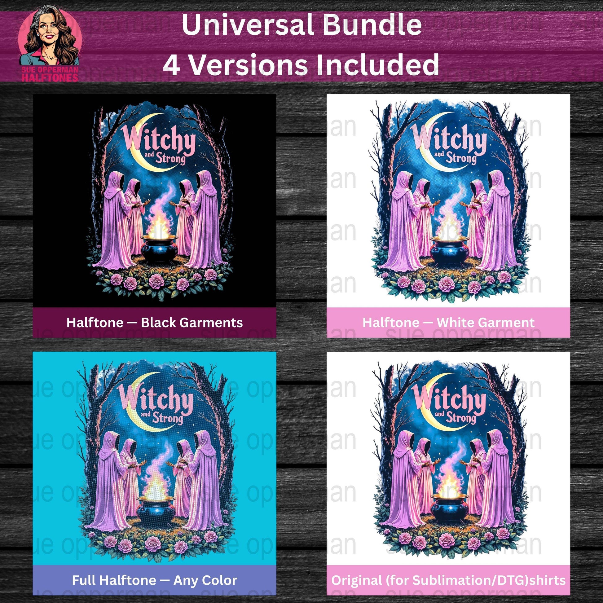 Witchy Magic Strong Universal Print Bundle Digital - halftone PNG for T-shirts – Sue Opperman Halftones