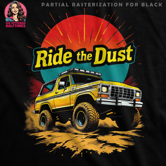 Ride the Dust Vehicle Themed Halftoned T-Shirt Design - halftone PNG for T-shirts – Sue Opperman Halftones