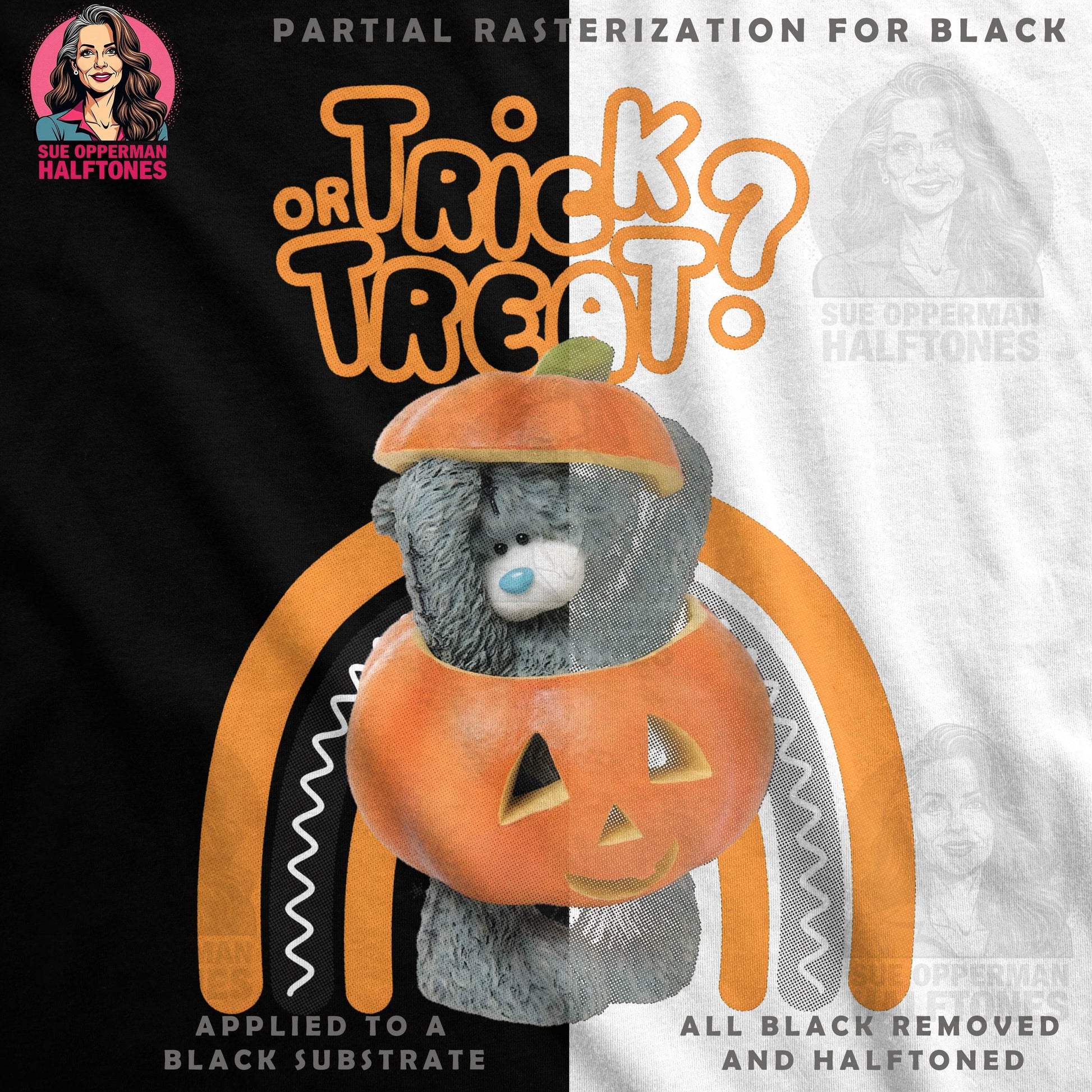 Halloween Pumpkin Bear Halftone T-Shirt Design - halftone PNG for T-shirts – Sue Opperman Halftones