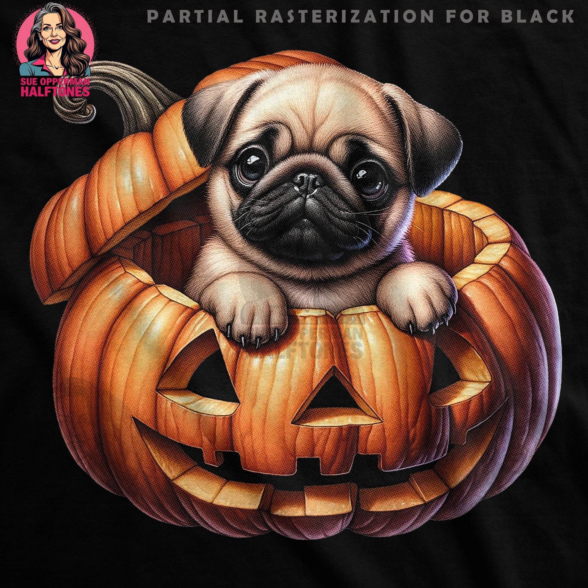 Cute Halloween Pug Halftone T-Shirt Design - halftone PNG for T-shirts – Sue Opperman Halftones