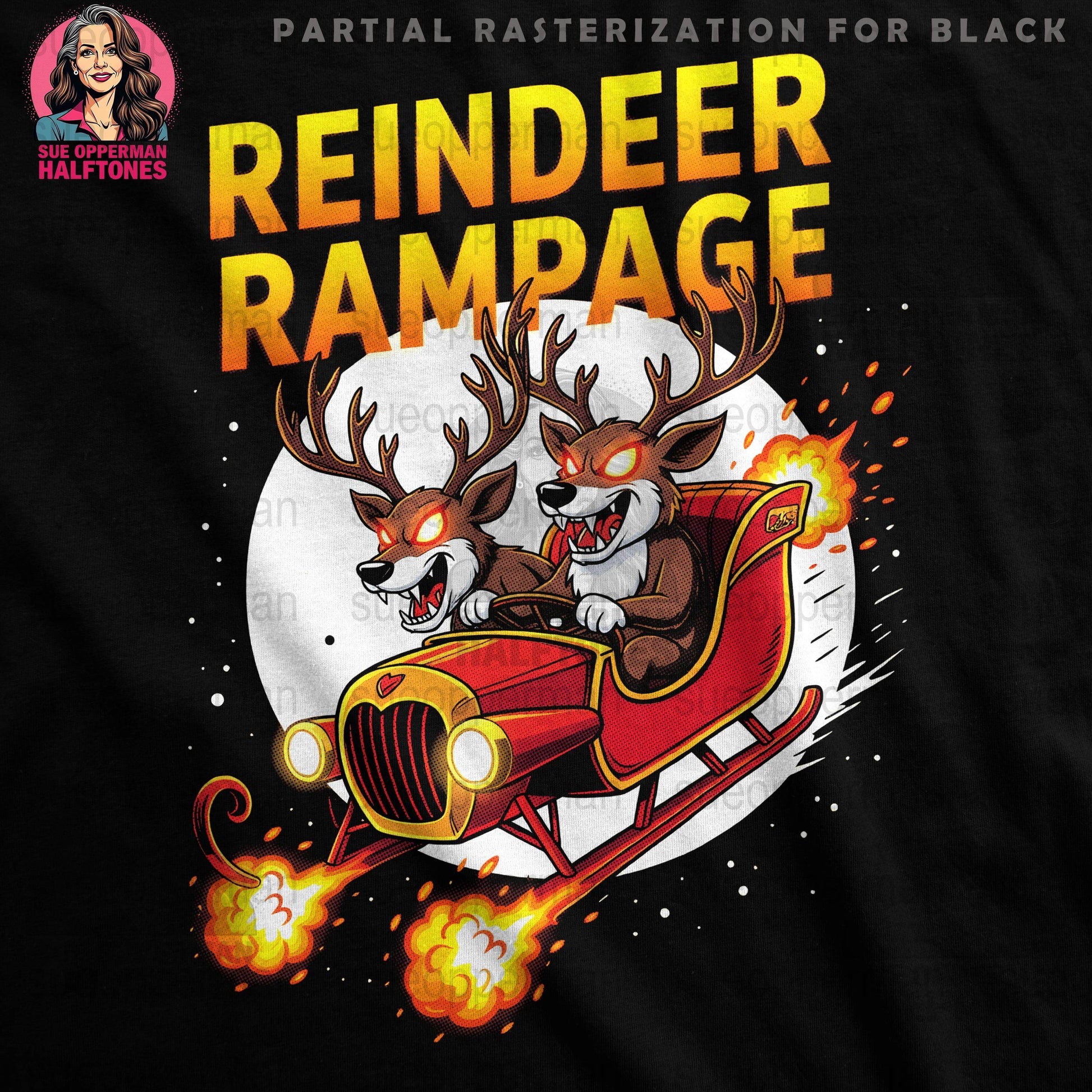 Christmas Reindeer Rampage Halftone T-Shirt Design Digital - halftone PNG for T-shirts – Sue Opperman Halftones