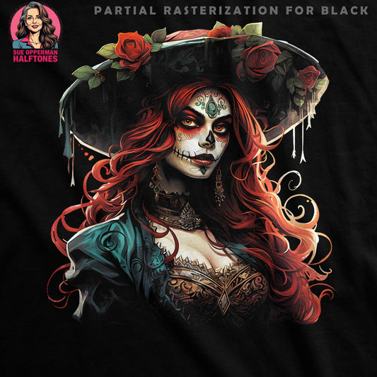 Skull Sugar Bride And Roses Halftone T-Shirt Design - halftone PNG for T-shirts – Sue Opperman Halftones