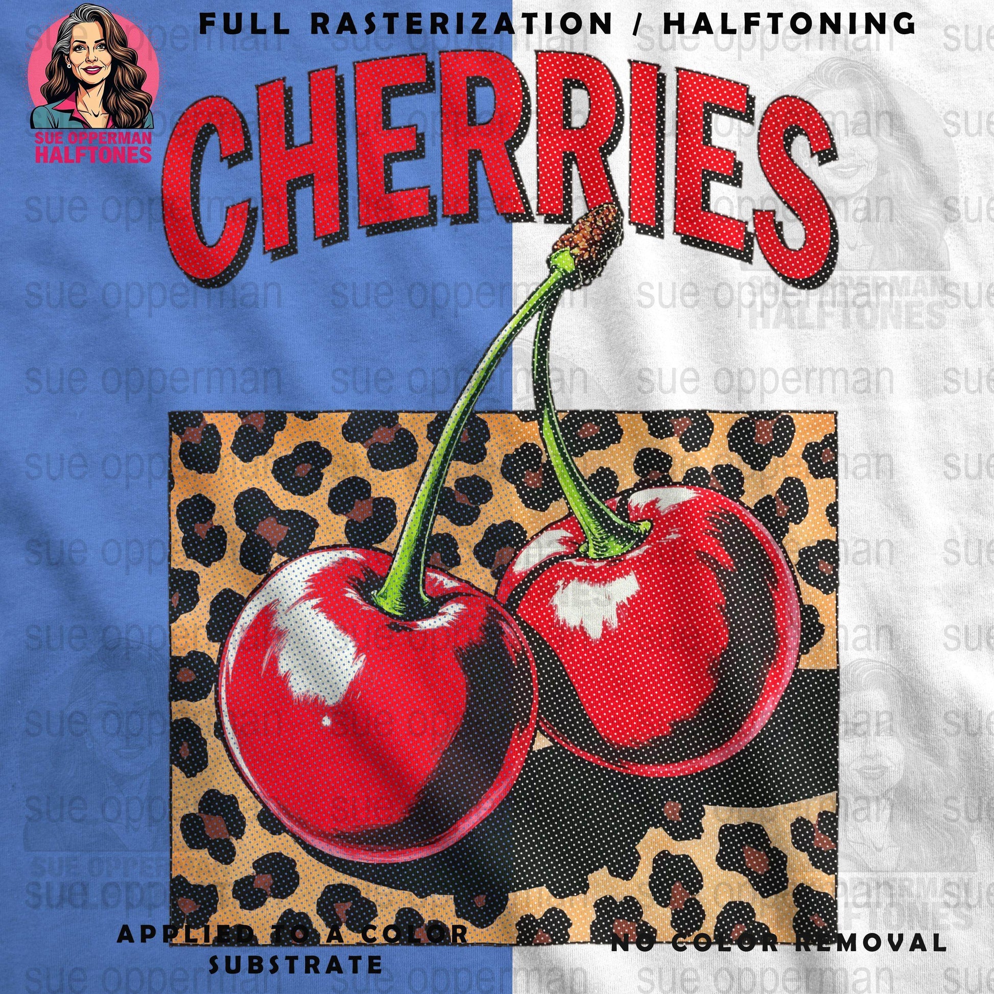 Cherries With Leopard Print Universal Print Bundle Digital - halftone PNG for T-shirts – Sue Opperman Halftones
