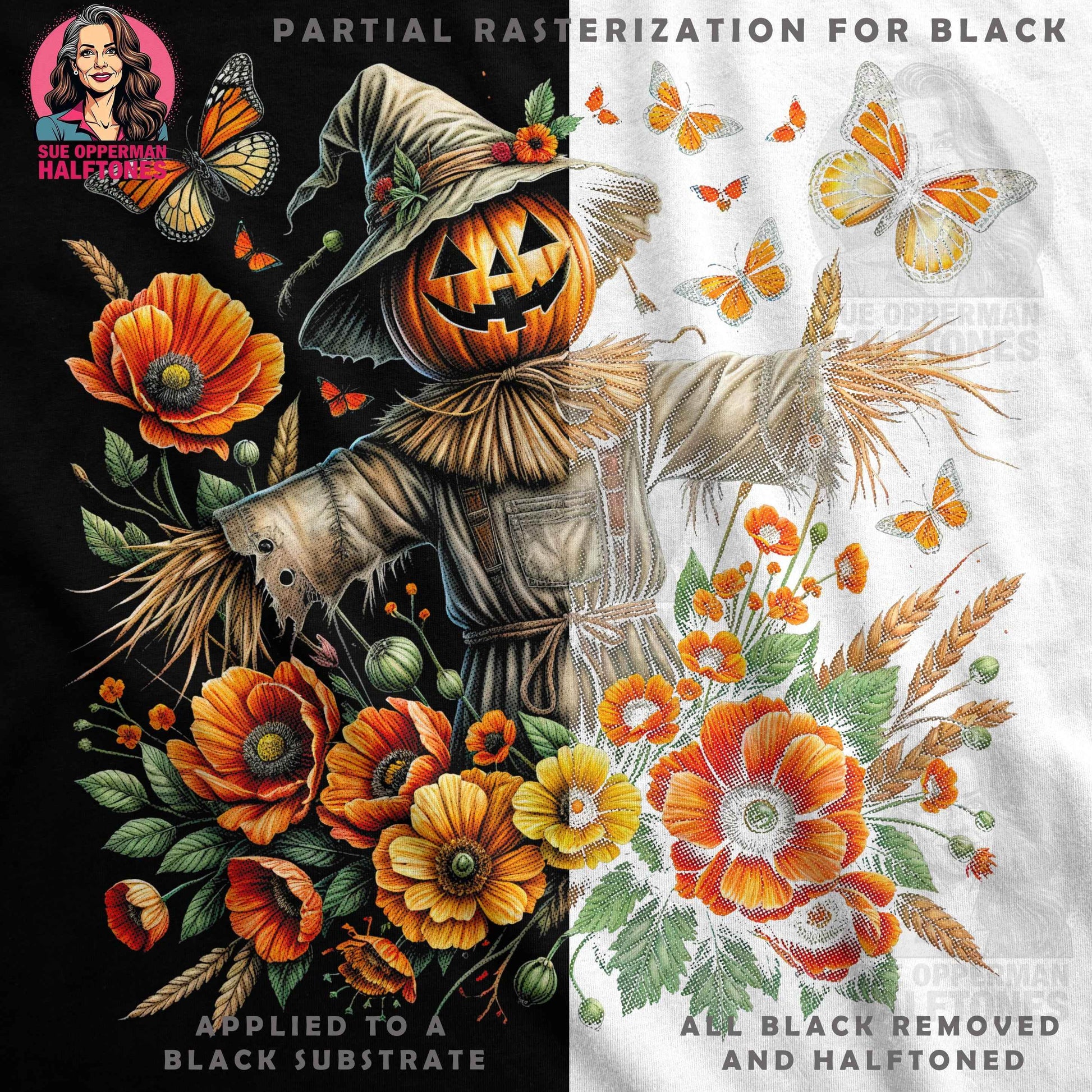 Floral Pumpkin Scarecrow Halftone T-Shirt Design Digital - halftone PNG for T-shirts – Sue Opperman Halftones