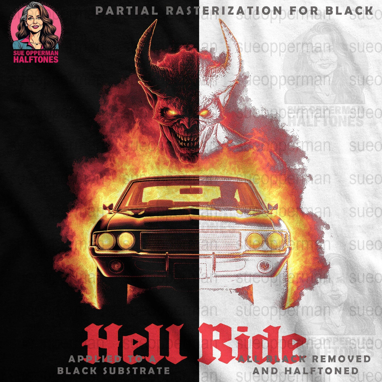 Car From Hell Halftone T-Shirt Design Digital - halftone PNG for T-shirts – Sue Opperman Halftones
