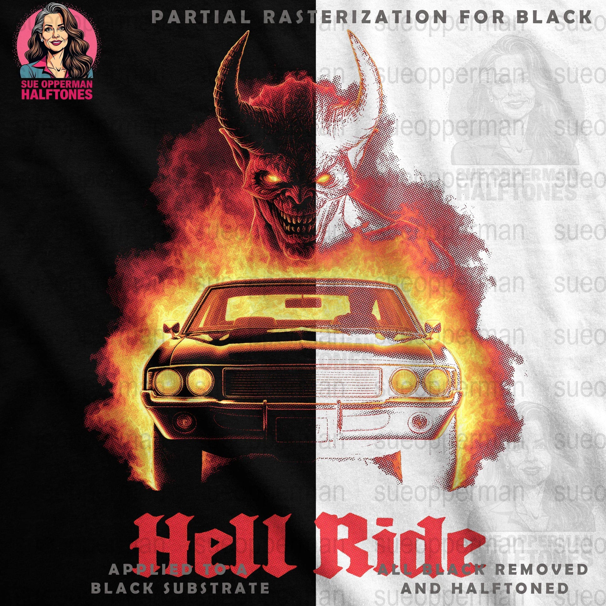 Car From Hell Halftone T-Shirt Design Digital - halftone PNG for T-shirts – Sue Opperman Halftones