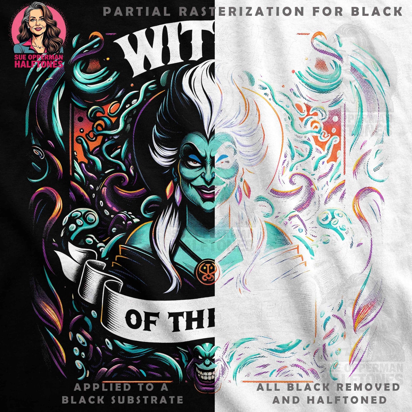 Witch of The Sea Villain Halftone T-Shirt Design - halftone PNG for T-shirts – Sue Opperman Halftones