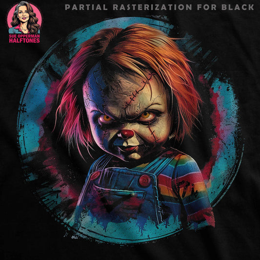 Chucky Doll Horror Movie Character Digital Halftoned T-Shirt Design - halftone PNG for T-shirts – Sue Opperman Halftones