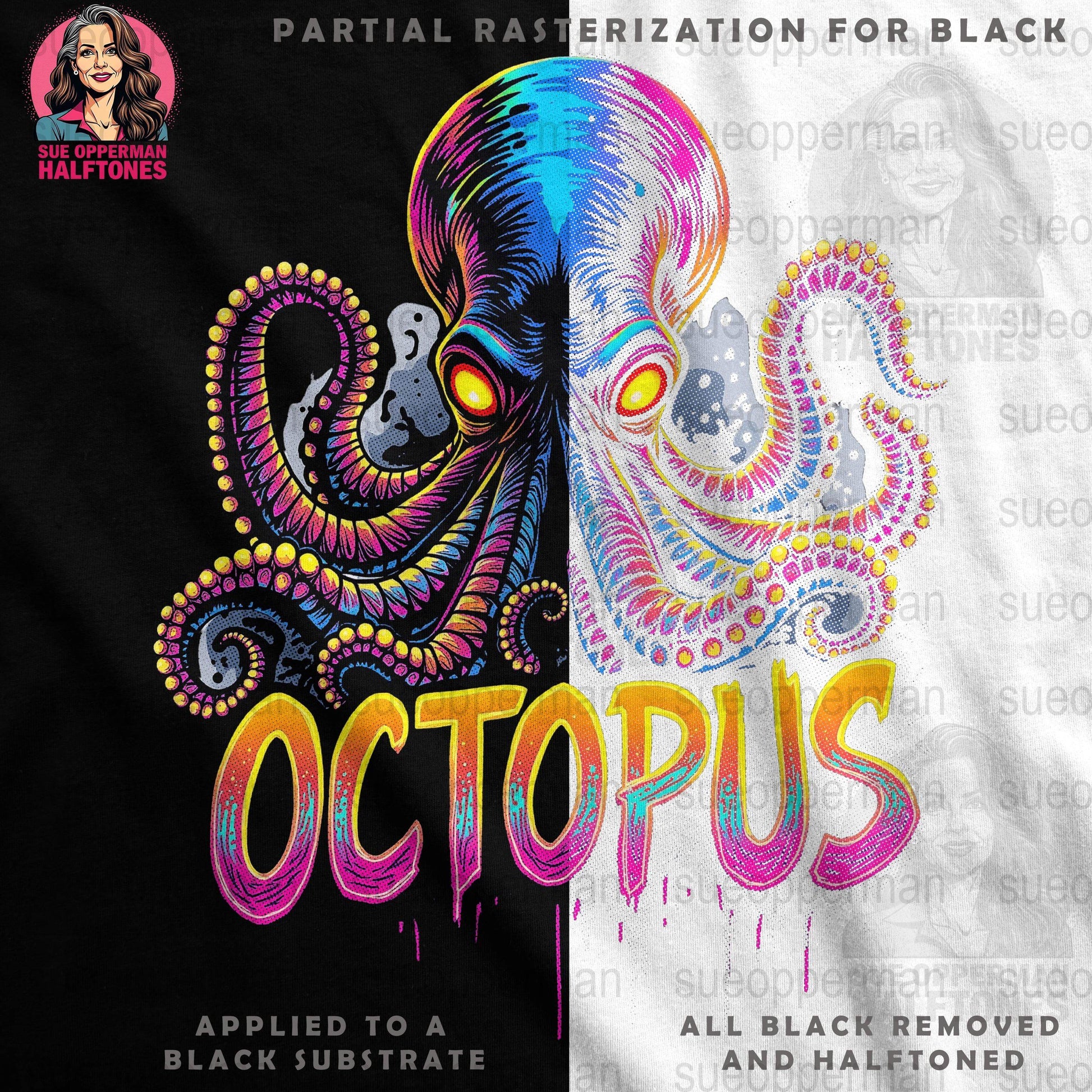 Octopus Universal Print Bundle - halftone PNG for T-shirts – Sue Opperman Halftones