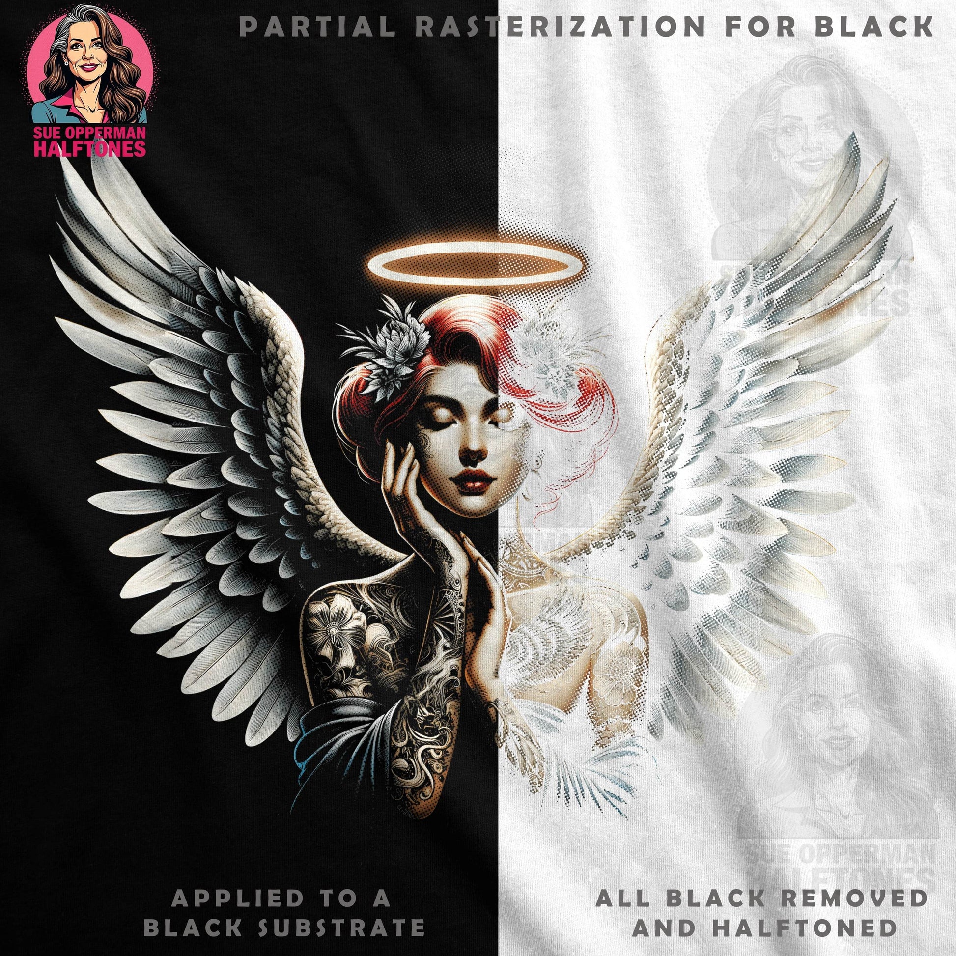 Angelic Woman With Wings Halftone T-Shirt Design - halftone PNG for T-shirts – Sue Opperman Halftones