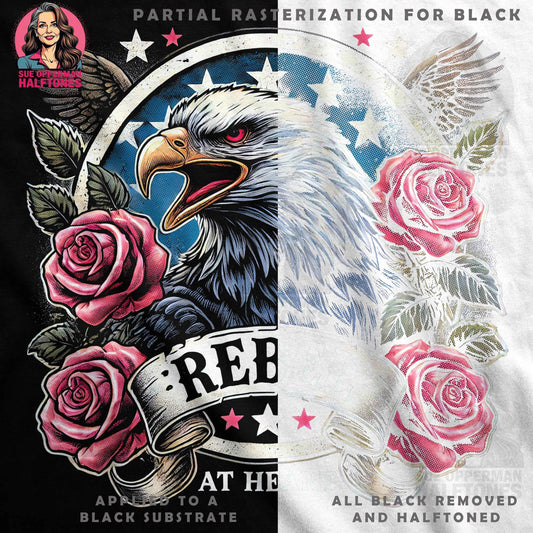 Patriotic Rebel Eagle With Roses Halftoned T-Shirt Design - halftone PNG for T-shirts – Sue Opperman Halftones