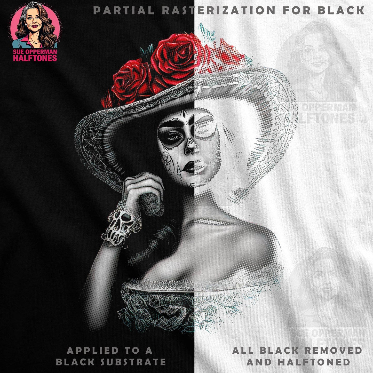 Glamour Woman Flowers Halftone T-Shirt Design - halftone PNG for T-shirts – Sue Opperman Halftones