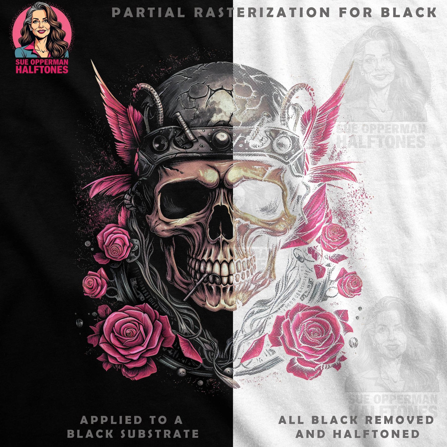 Skull Decorated With Roses Halftone T-Shirt Design - halftone PNG for T-shirts – Sue Opperman Halftones