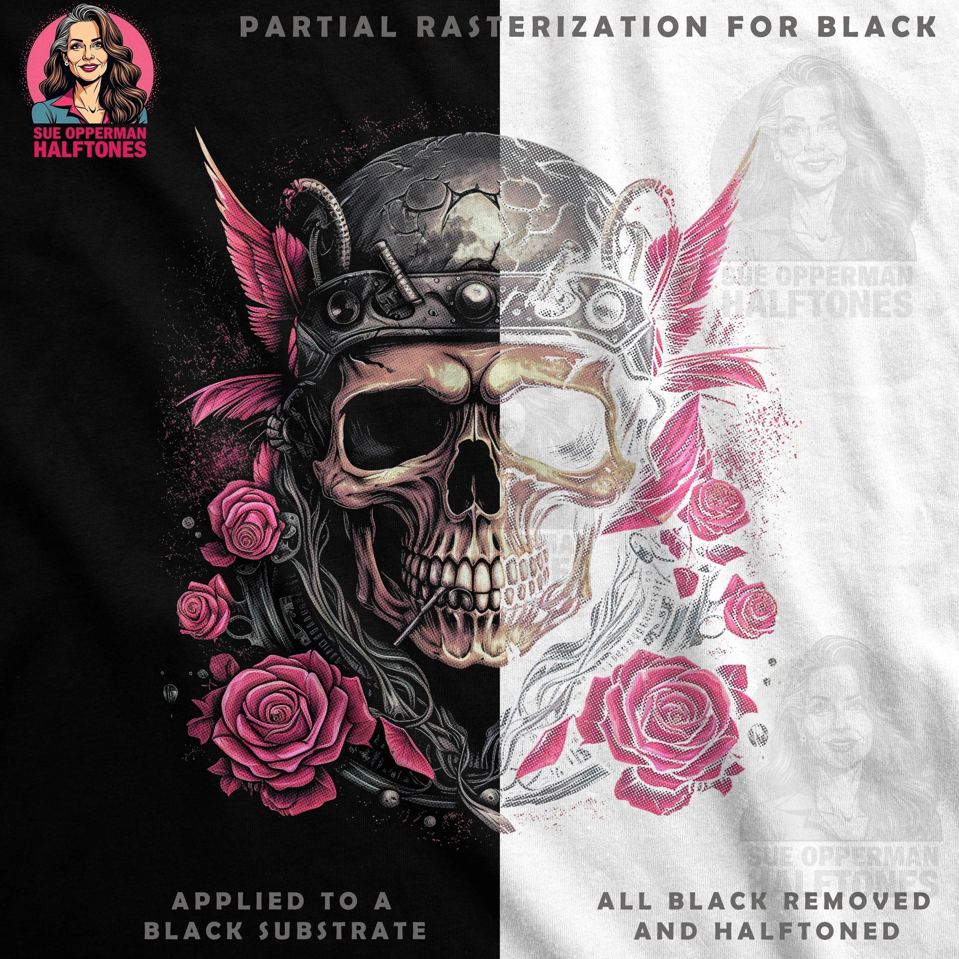 Skull Decorated With Roses Halftone T-Shirt Design - halftone PNG for T-shirts – Sue Opperman Halftones