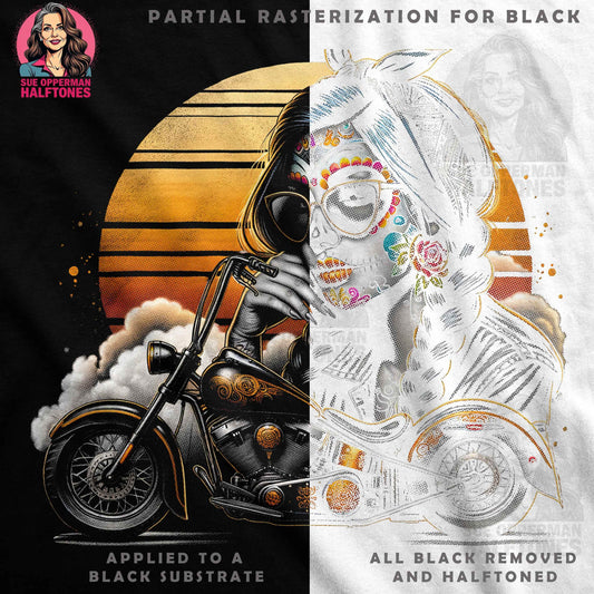 Day of the Dead Biker Girl Halftone T-Shirt Design - halftone PNG for T-shirts – Sue Opperman Halftones