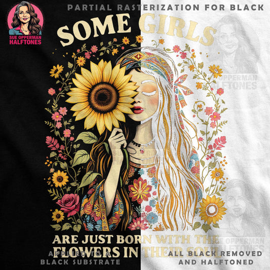 Sunflower Girl Halftone T-Shirt Design - halftone PNG for T-shirts – Sue Opperman Halftones