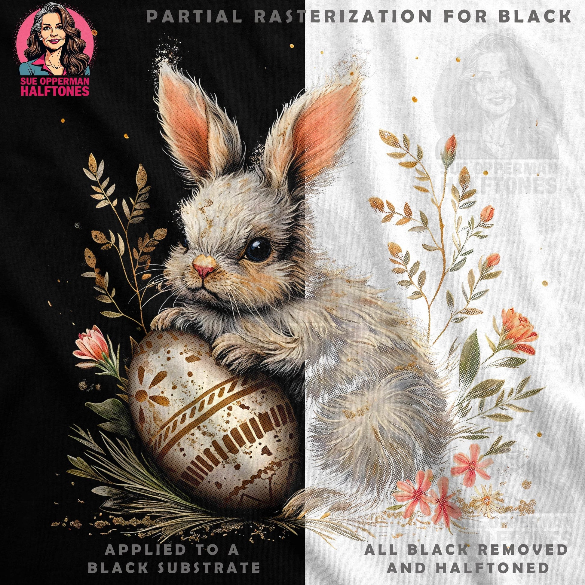 Easter Bunny with Egg Halftone T-Shirt Design - halftone PNG for T-shirts – Sue Opperman Halftones