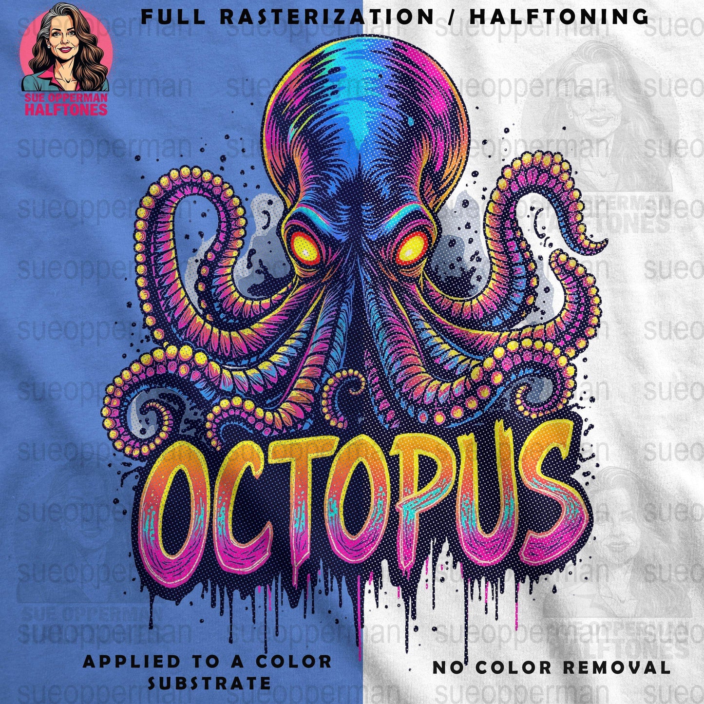 Octopus Universal Print Bundle - halftone PNG for T-shirts – Sue Opperman Halftones