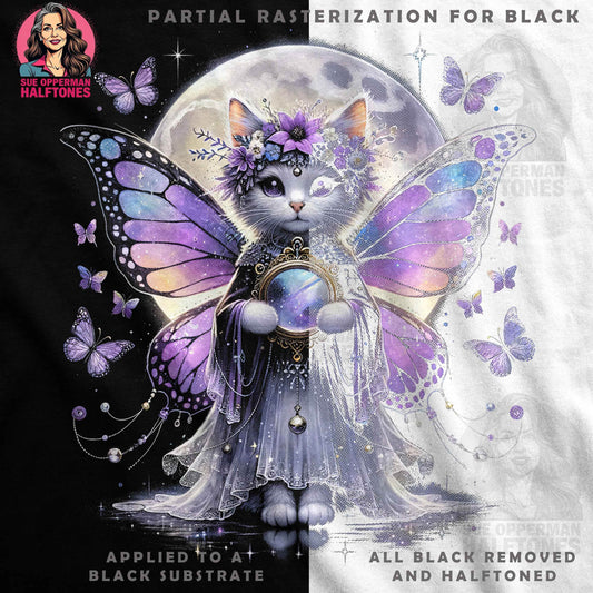 Whimsical Cat Fairy Halftone T-Shirt Design - halftone PNG for T-shirts – Sue Opperman Halftones
