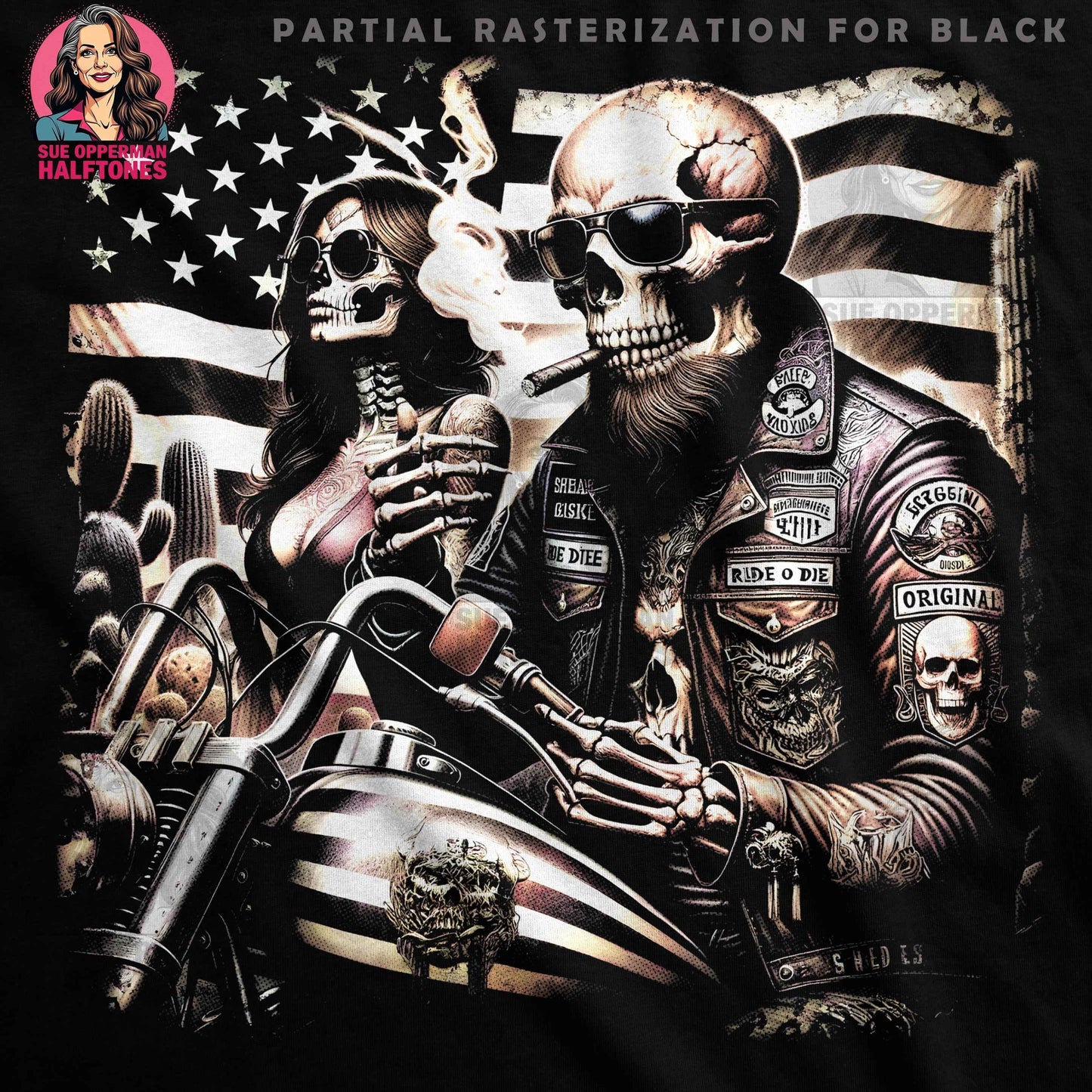 Biker Skeletons In USA Halftone T-Shirt Design - halftone PNG for T-shirts – Sue Opperman Halftones