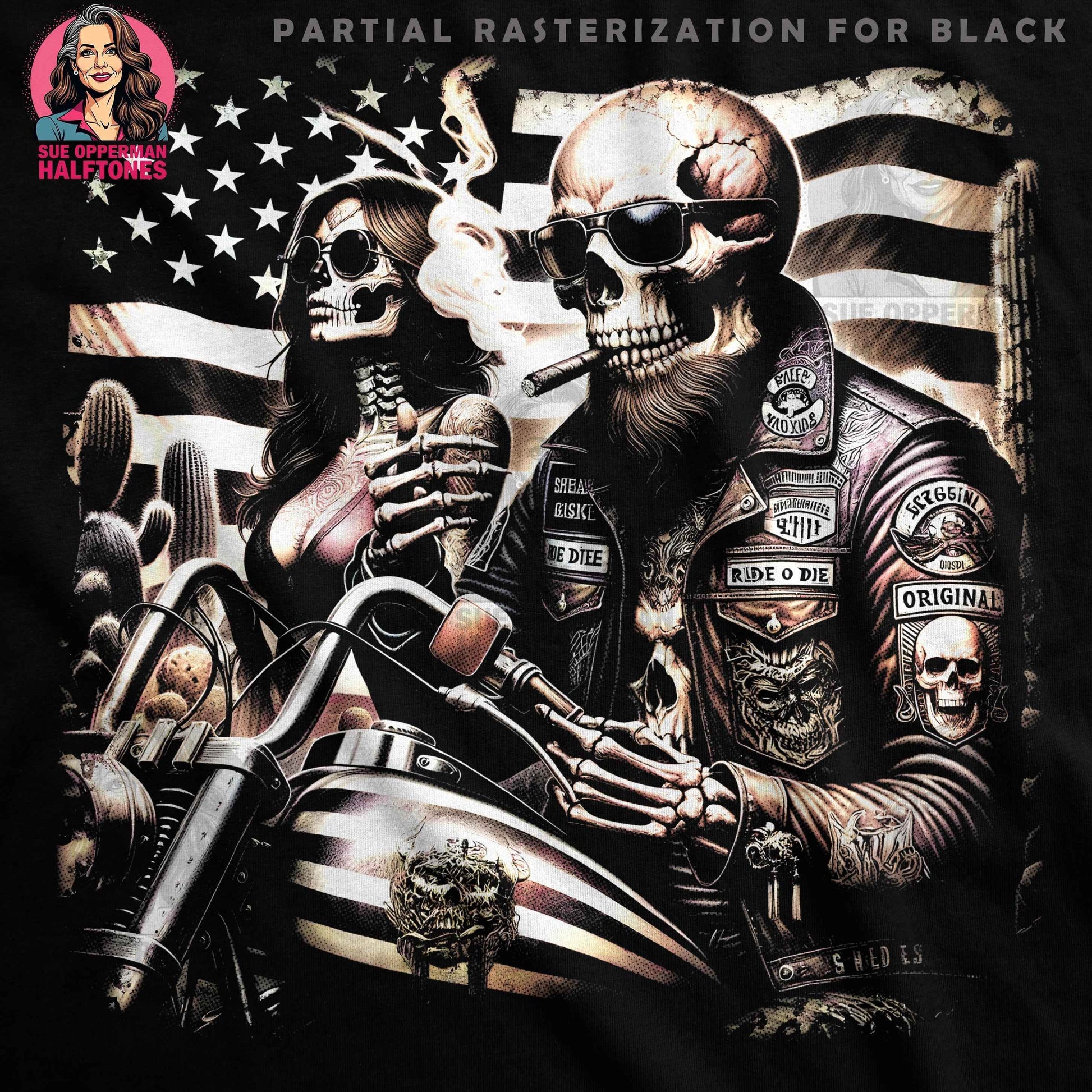 Biker Skeletons In USA Halftone T-Shirt Design - halftone PNG for T-shirts – Sue Opperman Halftones