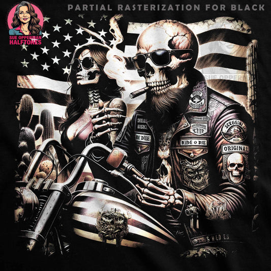 Biker Skeletons In USA Halftone T-Shirt Design - halftone PNG for T-shirts – Sue Opperman Halftones