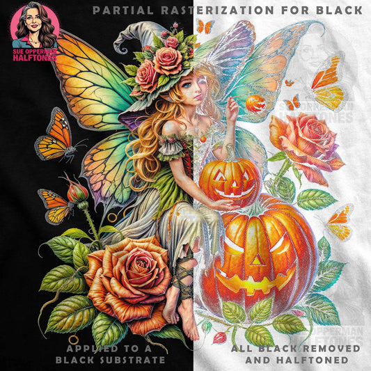 Halloween Fairy With Pumpkins Halftone T-Shirt Design Digital - halftone PNG for T-shirts – Sue Opperman Halftones
