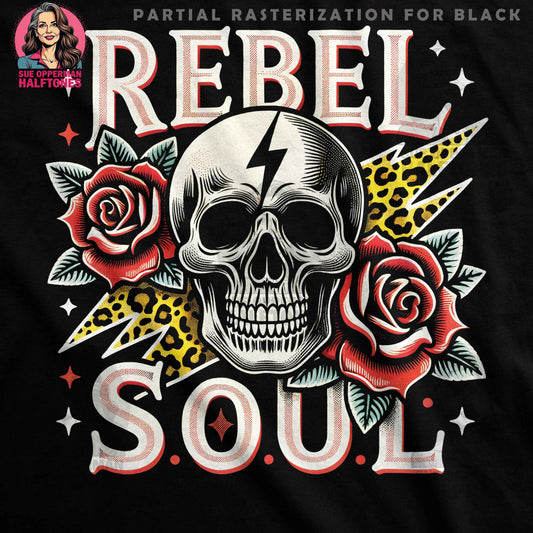 Rebel Soul Skull Roses Leopard Digital Halftone T-Shirt Design - halftone PNG for T-shirts – Sue Opperman Halftones