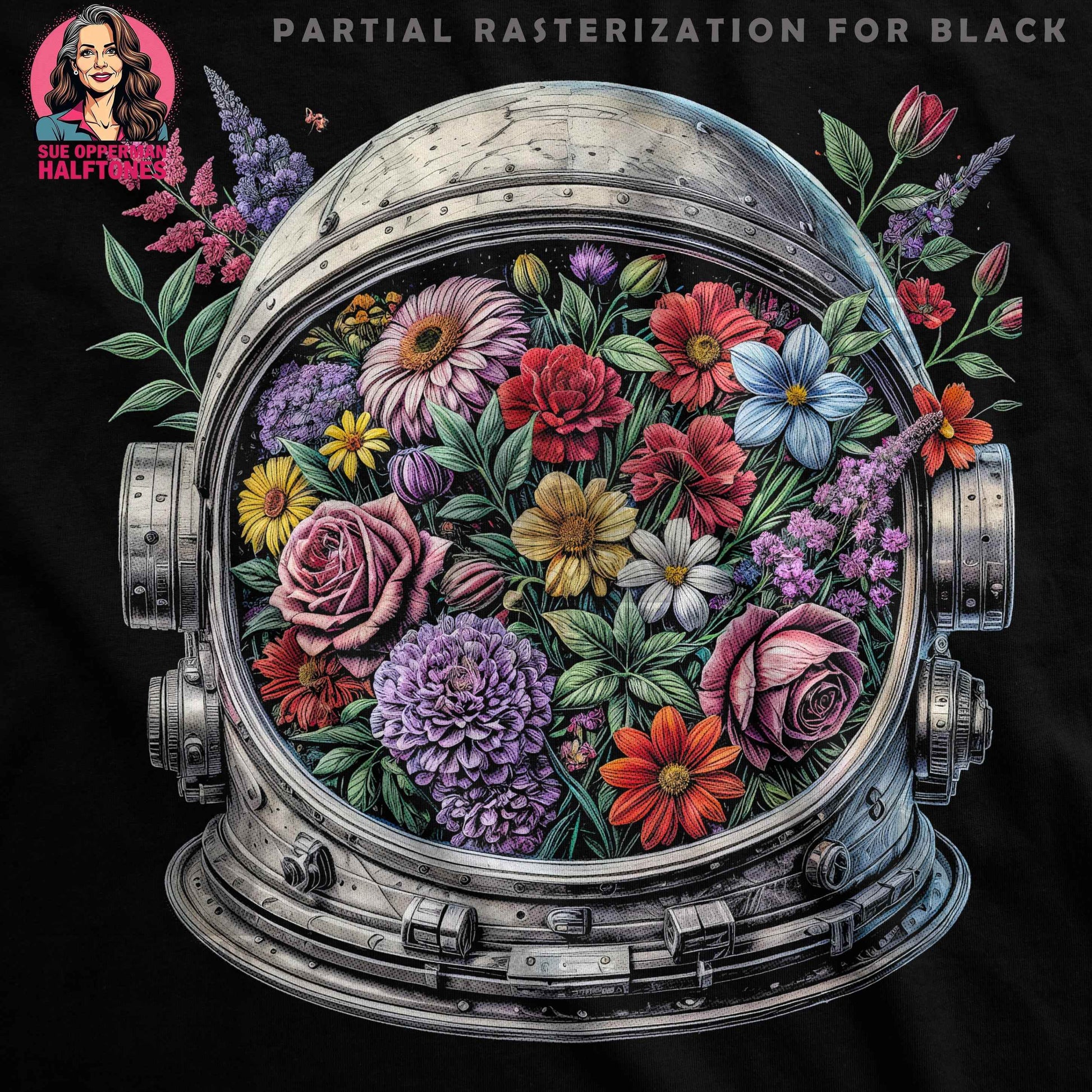 Floral Astronaut Helmet Halftone T-Shirt Design Digital - halftone PNG for T-shirts – Sue Opperman Halftones