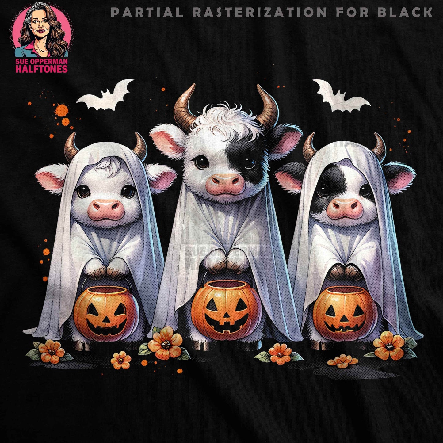 Cow Ghosts Halloween Halftone T-Shirt Design Digital - halftone PNG for T-shirts – Sue Opperman Halftones