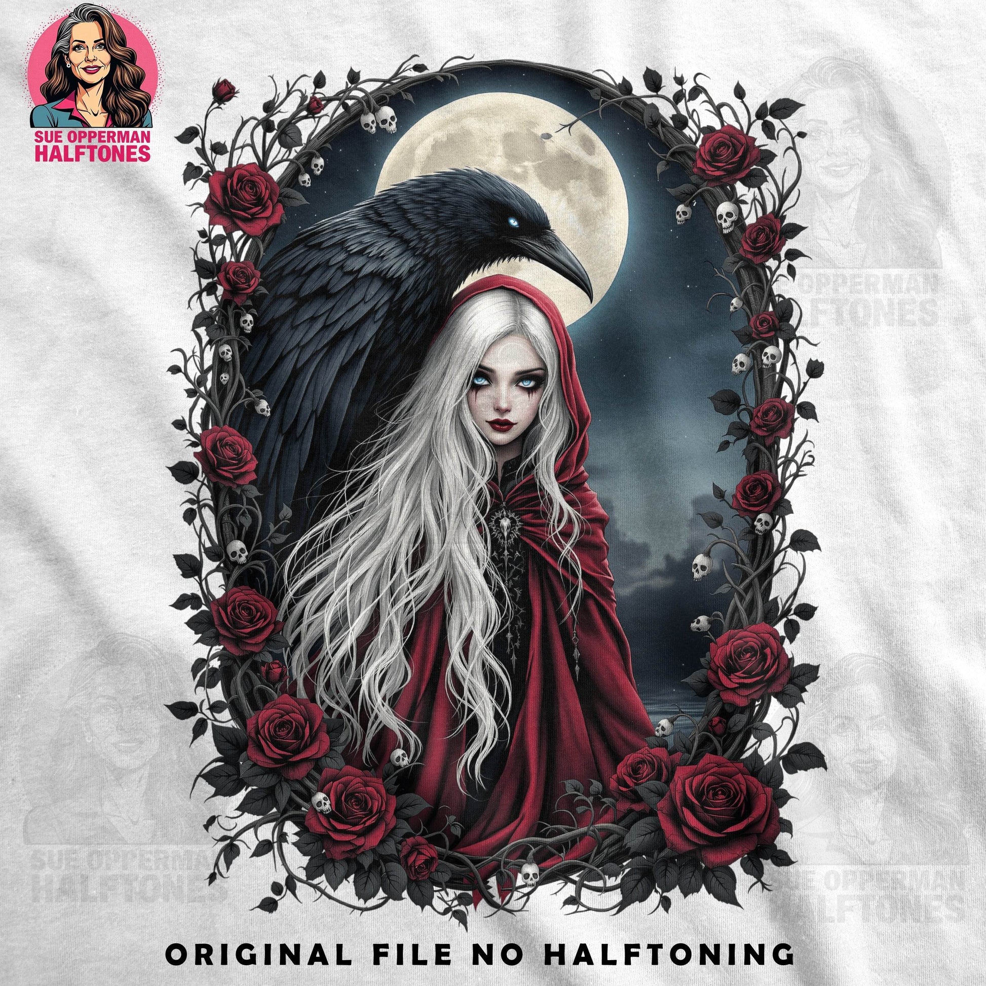 Fantasy Woman With Raven Universal Print Bundle - halftone PNG for T-shirts – Sue Opperman Halftones