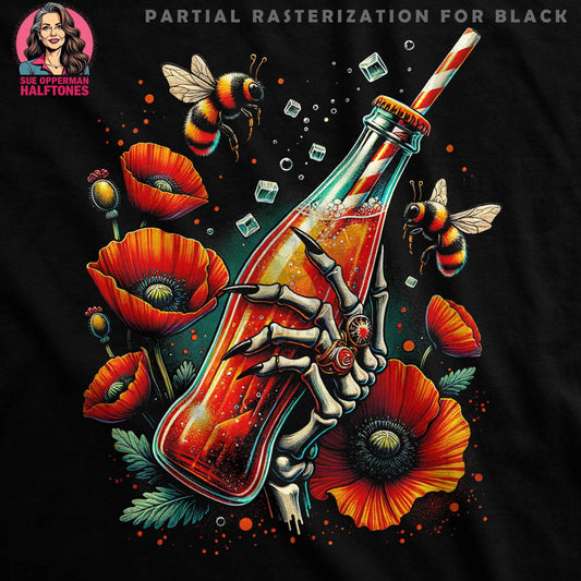 Whimsical Beverage with Bees Halftoned T-Shirt Design - halftone PNG for T-shirts – Sue Opperman Halftones
