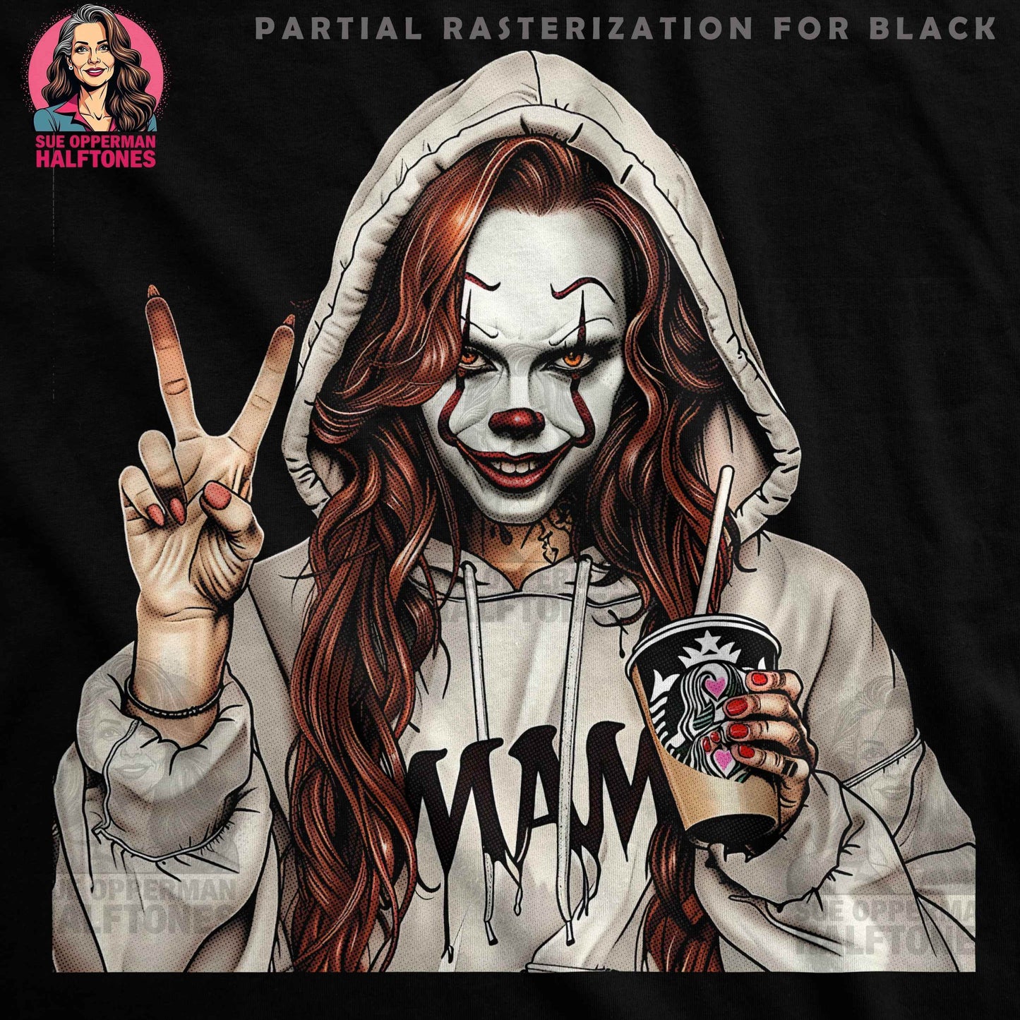 Pennywise Inspired Clown Girl Halftone T-Shirt Design - halftone PNG for T-shirts – Sue Opperman Halftones