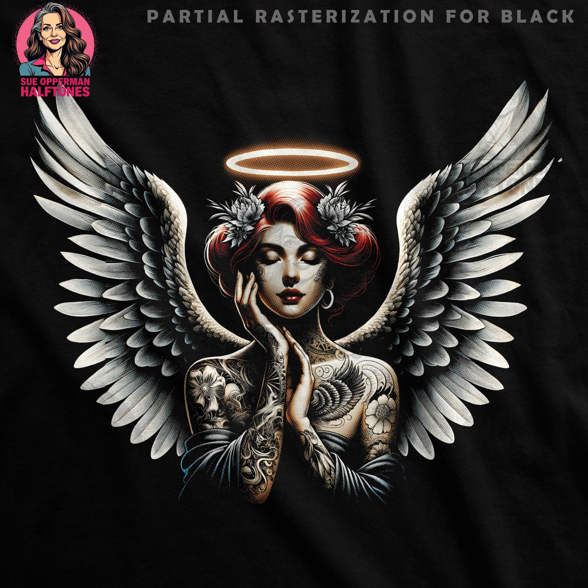 Angelic Woman With Wings Halftone T-Shirt Design - halftone PNG for T-shirts – Sue Opperman Halftones
