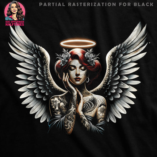 Angelic Woman With Wings Halftone T-Shirt Design - halftone PNG for T-shirts – Sue Opperman Halftones