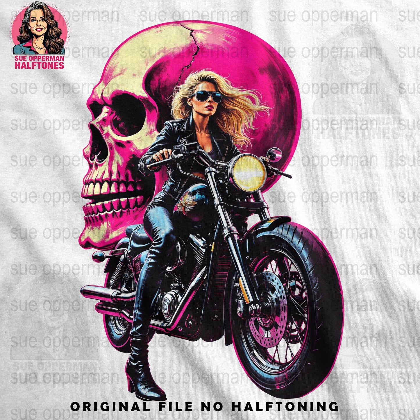 Bike with Skull Universal Print Bundle Digital - halftone PNG for T-shirts – Sue Opperman Halftones