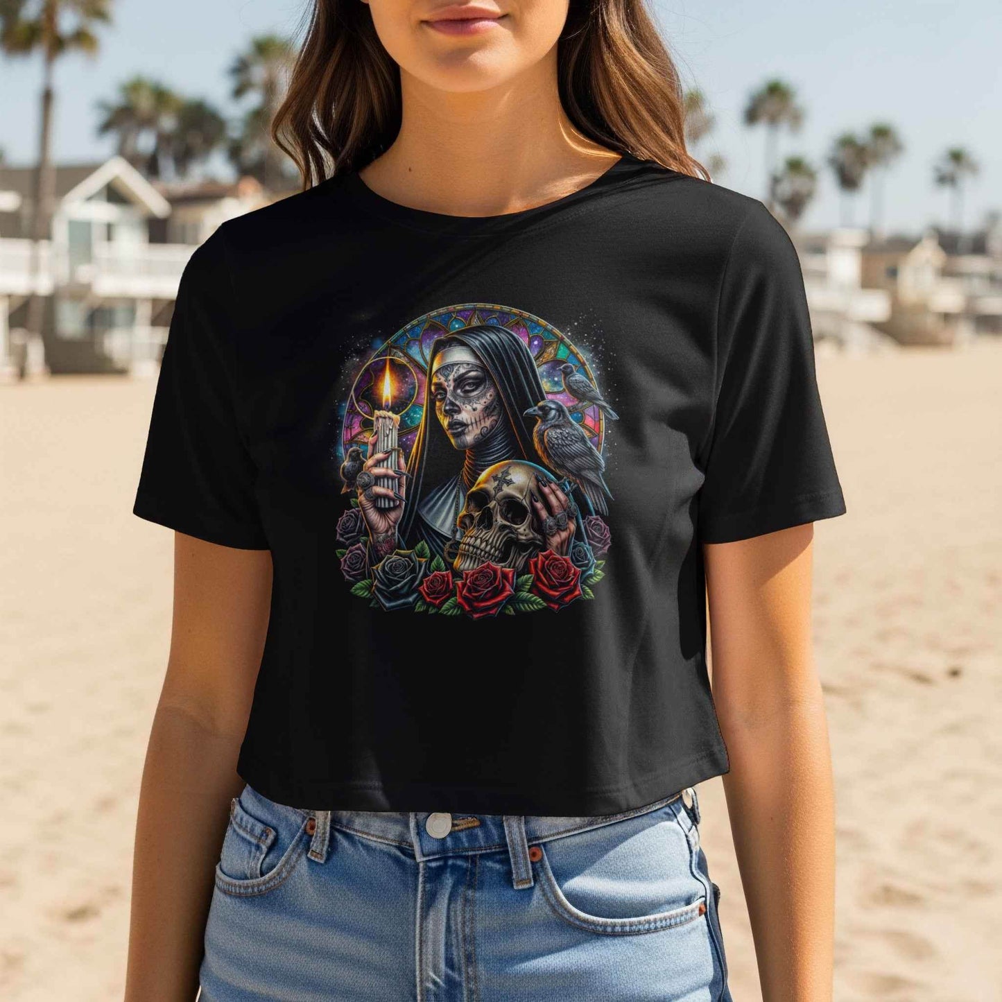 Sugar Skull Nun Saint Halftone T-Shirt Design Digital - halftone PNG for T-shirts – Sue Opperman Halftones