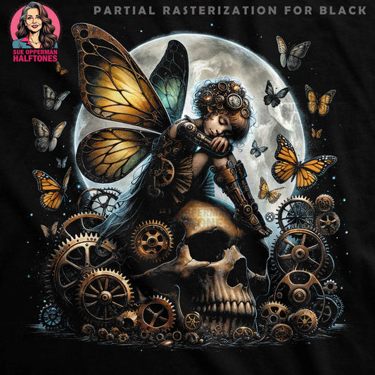 Steampunk Fairy Butterflies Halftoned T-Shirt Design - halftone PNG for T-shirts – Sue Opperman Halftones