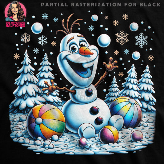 Snowman Olaf With Christmas Tree Halftoned T-Shirt Design - halftone PNG for T-shirts – Sue Opperman Halftones