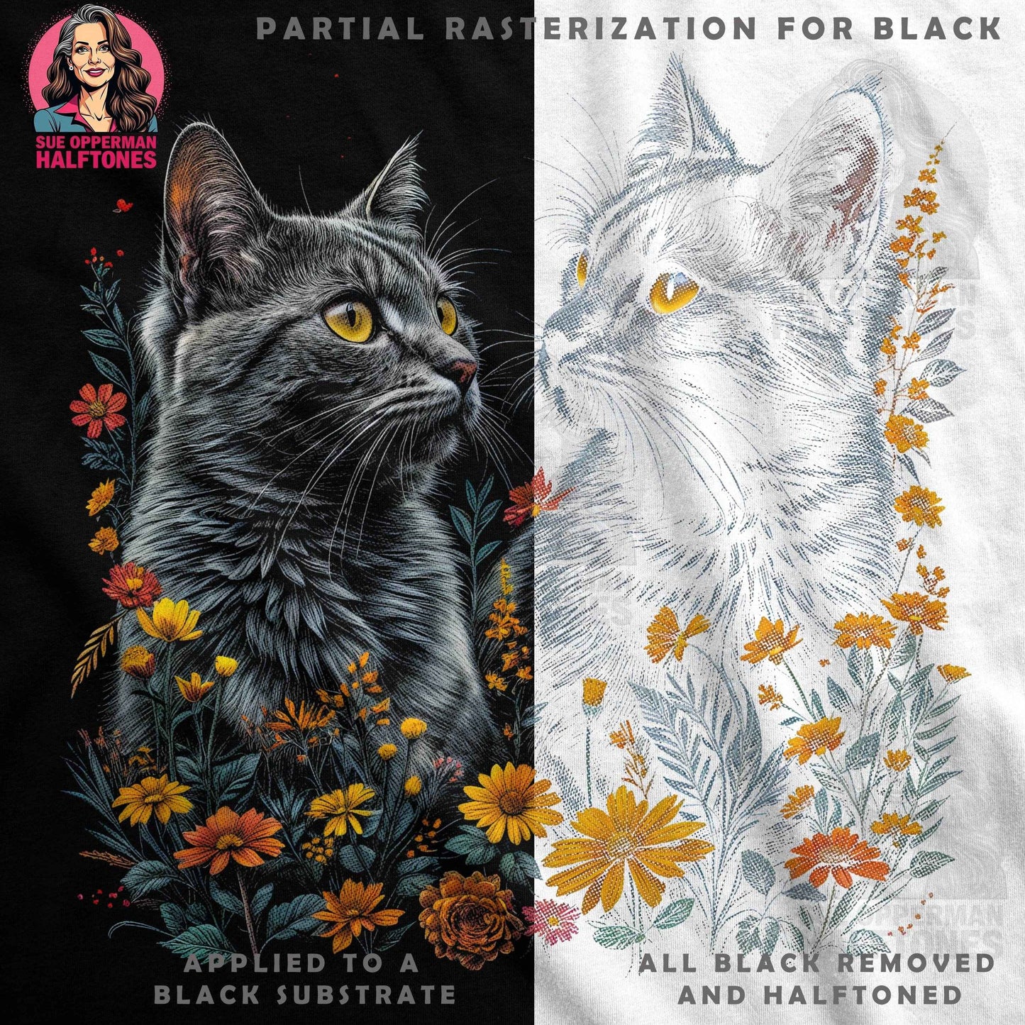 Floral Cats Halftones T-Shirt Design Digital - halftone PNG for T-shirts – Sue Opperman Halftones