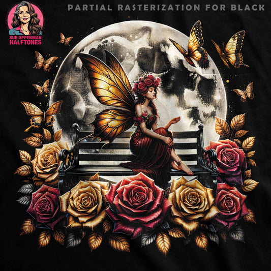 Fantasy Fairy Roses Butterflies Halftoned T-Shirt Design - halftone PNG for T-shirts – Sue Opperman Halftones