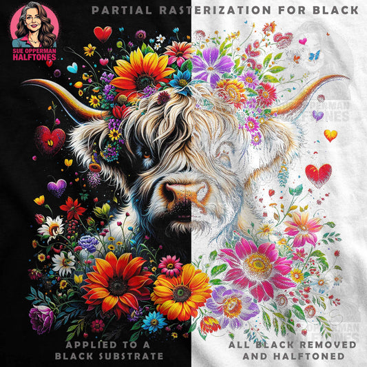 Floral Highland Cow With Hearts Halftone T-Shirt Designs - halftone PNG for T-shirts – Sue Opperman Halftones