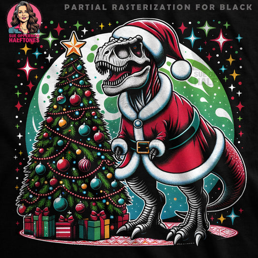 Christmas Dinosaur T-Rex Halftoned T-Shirt Design - halftone PNG for T-shirts – Sue Opperman Halftones