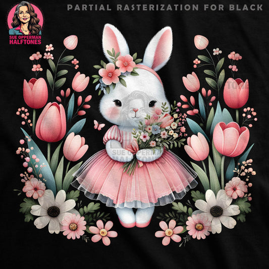 Floral Bunny Illustration With Tulips Halftoned T-Shirt Design - halftone PNG for T-shirts – Sue Opperman Halftones