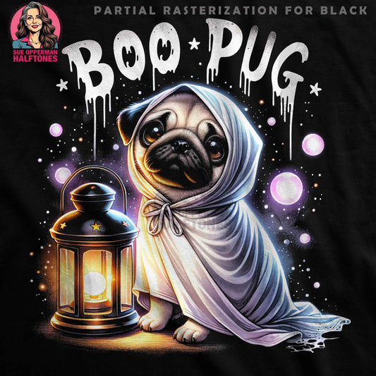 Halloween Boo Pug Ghostly Halftone T-Shirt Design - halftone PNG for T-shirts – Sue Opperman Halftones